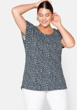 Sheego Kurzarmshirt Mit Alloverdruck Und Seitlichen Falten