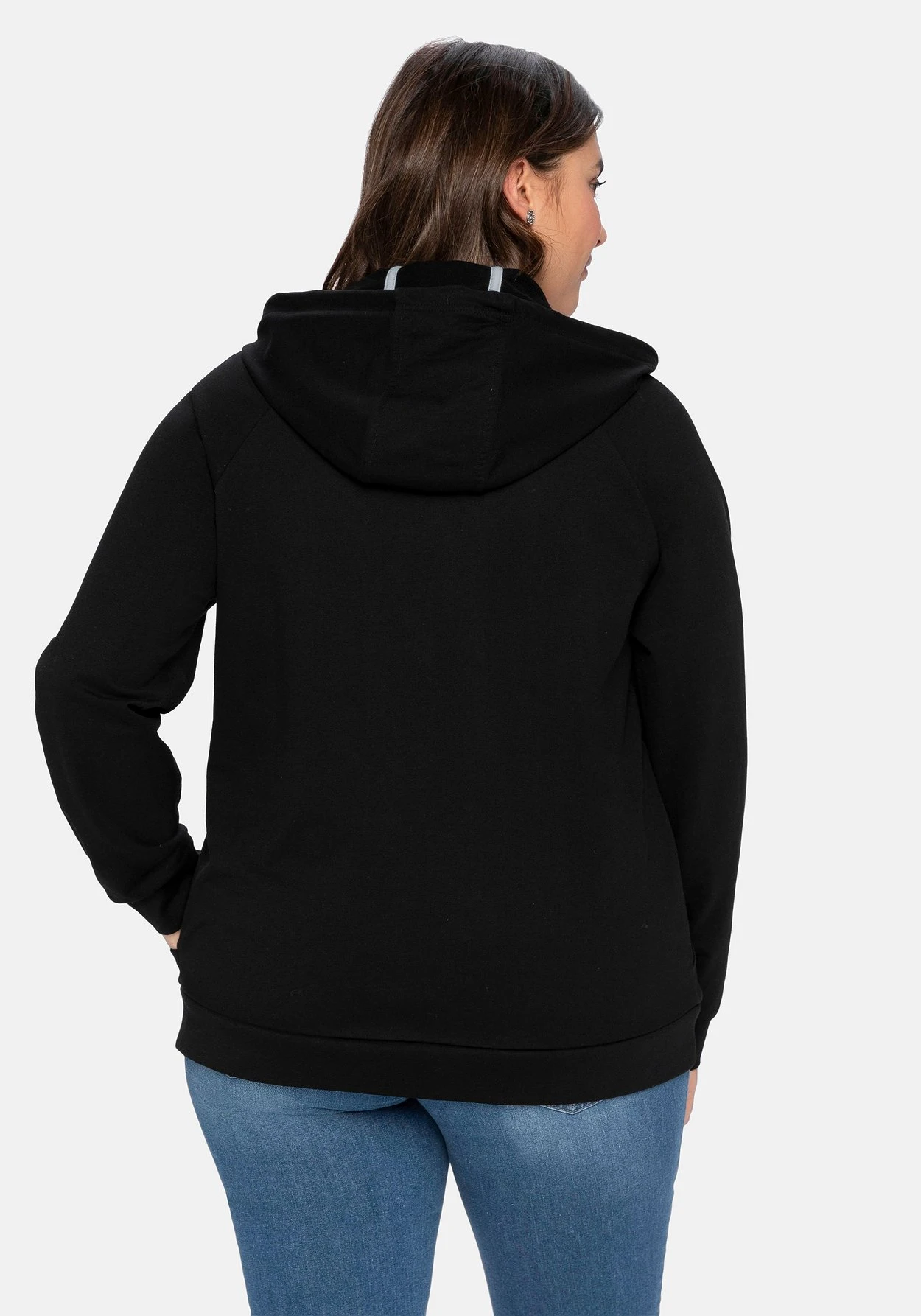 Sheego Sweatjacke Mit Flockprint, Kapuze Und Tunnelzug 2 Sheego Sweatjacke Mit Flockprint, Kapuze Und Tunnelzug – Bild 2