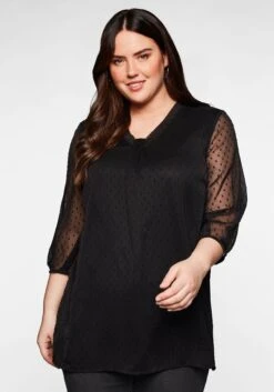 Sheego Tunika Mit Chiffon-Ärmeln Und Knoten Am V-Ausschnitt