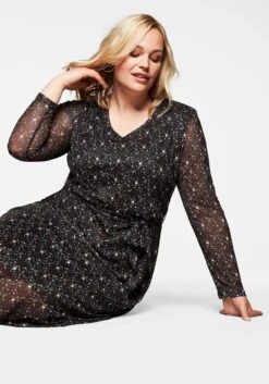 Sheego Mesh-Kleid Mit Millefleurs-Druck Und Bindegürtel -Shego Kleidung Geschaft 14090001491 04507 00 SH