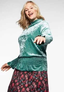 Sheego Langarmshirt Aus Samt, Gesmokt Und Mit Rüschen 11 Sheego Langarmshirt Aus Samt, Gesmokt Und Mit Rüschen -Shego Kleidung Geschaft 14090200164 0456T 00 SH