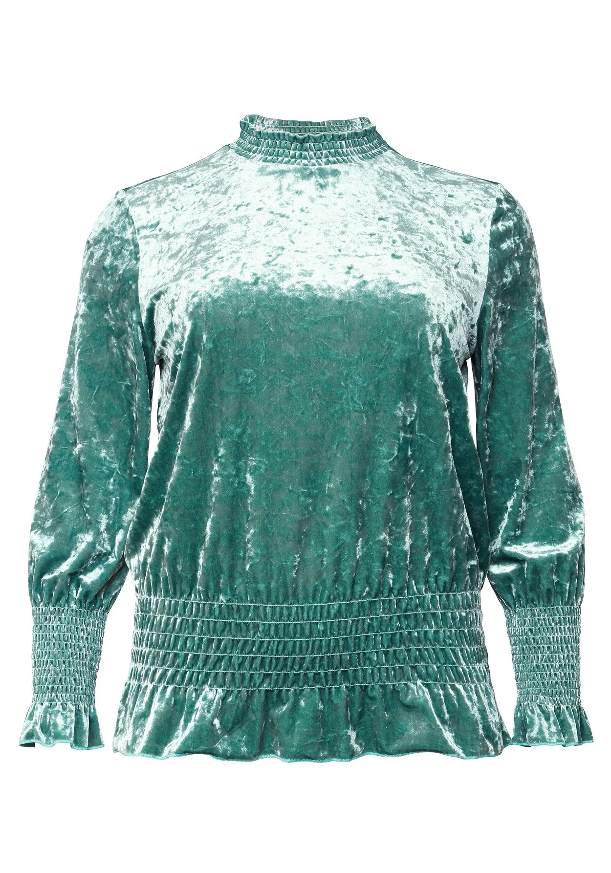 Sheego Langarmshirt Aus Samt, Gesmokt Und Mit Rüschen 3 Sheego Langarmshirt Aus Samt, Gesmokt Und Mit Rüschen – Bild 3