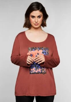 Sheego Langarmshirt Mit Frontdruck Und Neonnieten