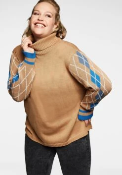 Sheego Pullover Mit Rollkragen Und Rautenmuster