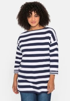 Sheego 3/4-Arm-Shirt Mit Ringeln Und U-Boot-Ausschnitt