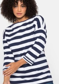 Sheego 3/4-Arm-Shirt Mit Ringeln Und U-Boot-Ausschnitt -Shego Kleidung Geschaft 14177800018 0489Q 02 SH