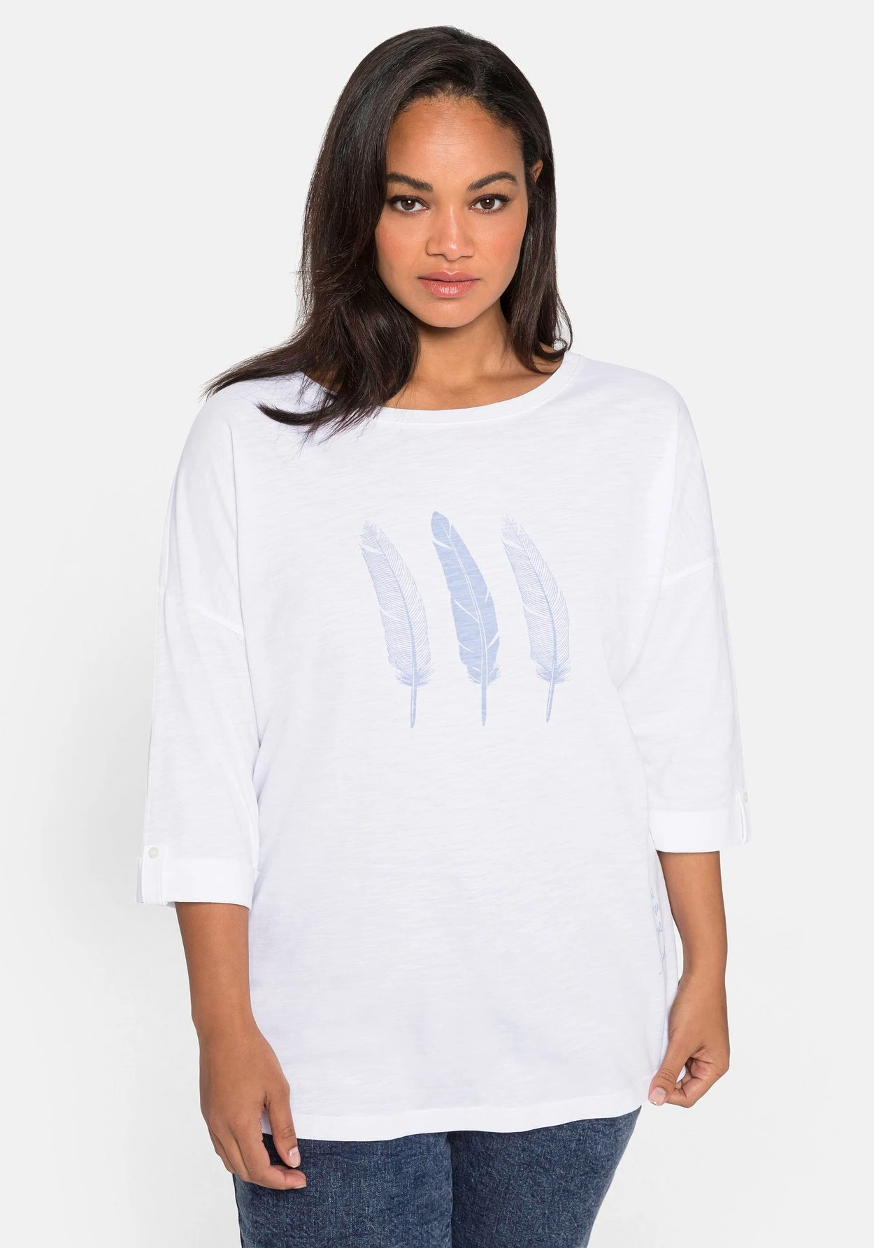 Sheego 3/4-Arm-Shirt Aus Flammgarn, Mit Frontdruck 1 Sheego 3/4-Arm-Shirt Aus Flammgarn, Mit Frontdruck