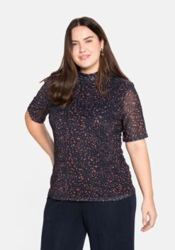 Sheego Shirt Mit Stehkragen, Aus Mesh