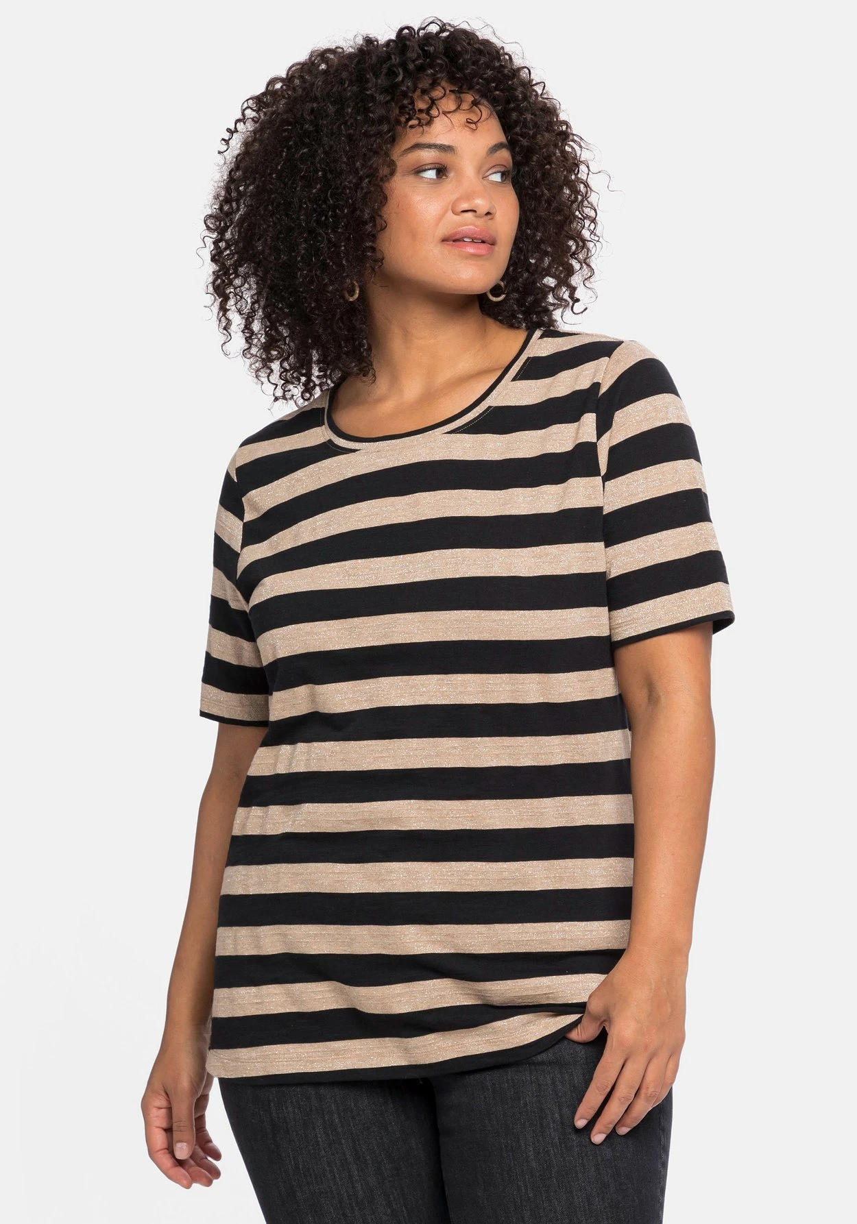 Sheego Ringelshirt Mit Silberfarbenem Glitzereffekt 1 Sheego Ringelshirt Mit Silberfarbenem Glitzereffekt