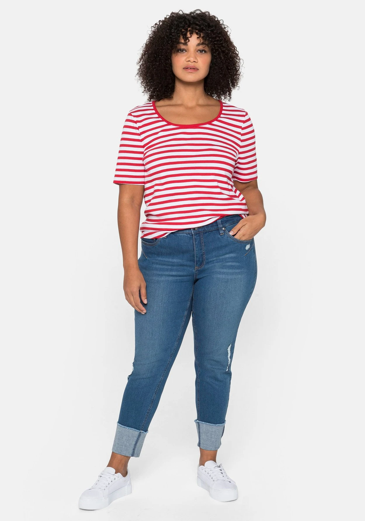 Sheego Schmale Jeans Mit Destroyed-Effekten Und Saumumschlag 5 Sheego Schmale Jeans Mit Destroyed-Effekten Und Saumumschlag – Bild 5