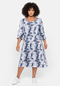 Sheego Midikleid Mit Alloverdruck Und Taillen-Tunnelzug