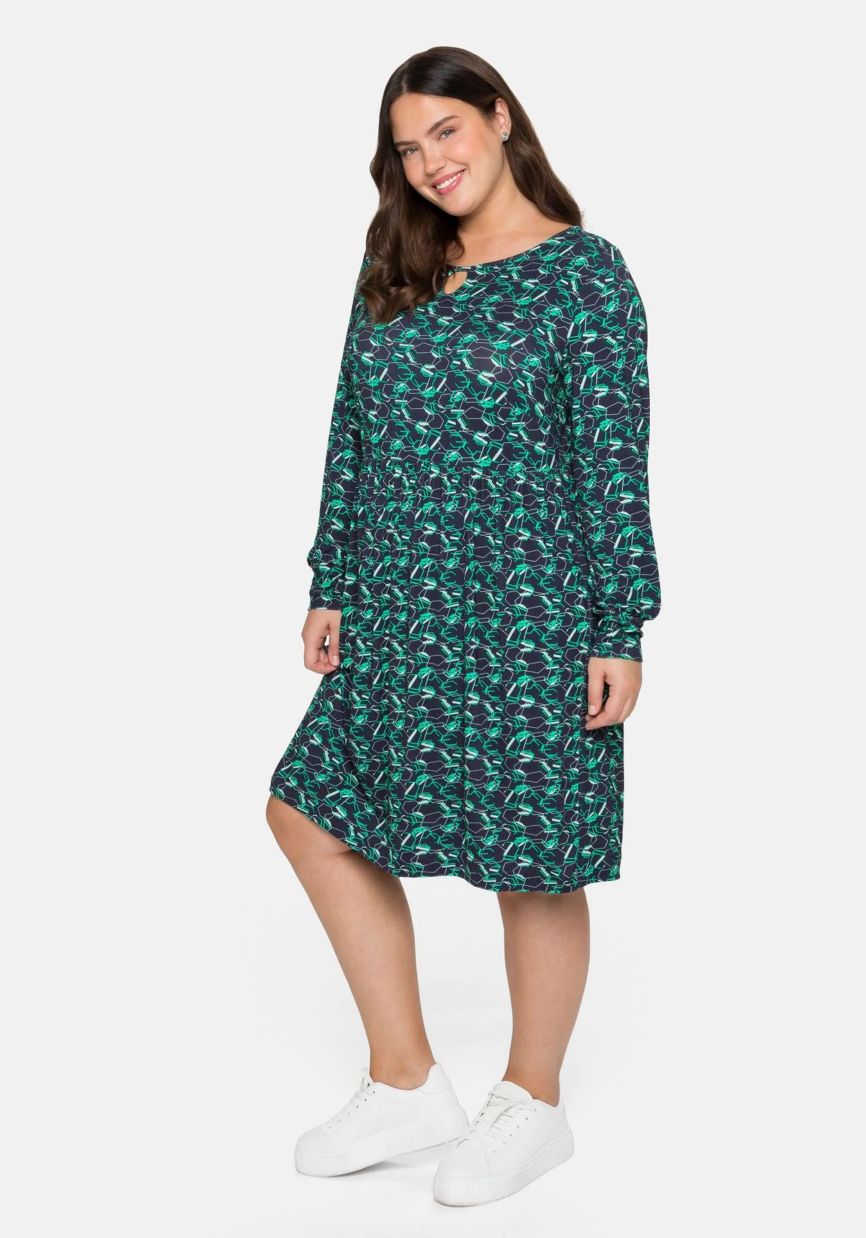 Sheego Jerseykleid Mit Alloverdruck Und Schlüssellochdetail 2 Sheego Jerseykleid Mit Alloverdruck Und Schlüssellochdetail – Bild 2