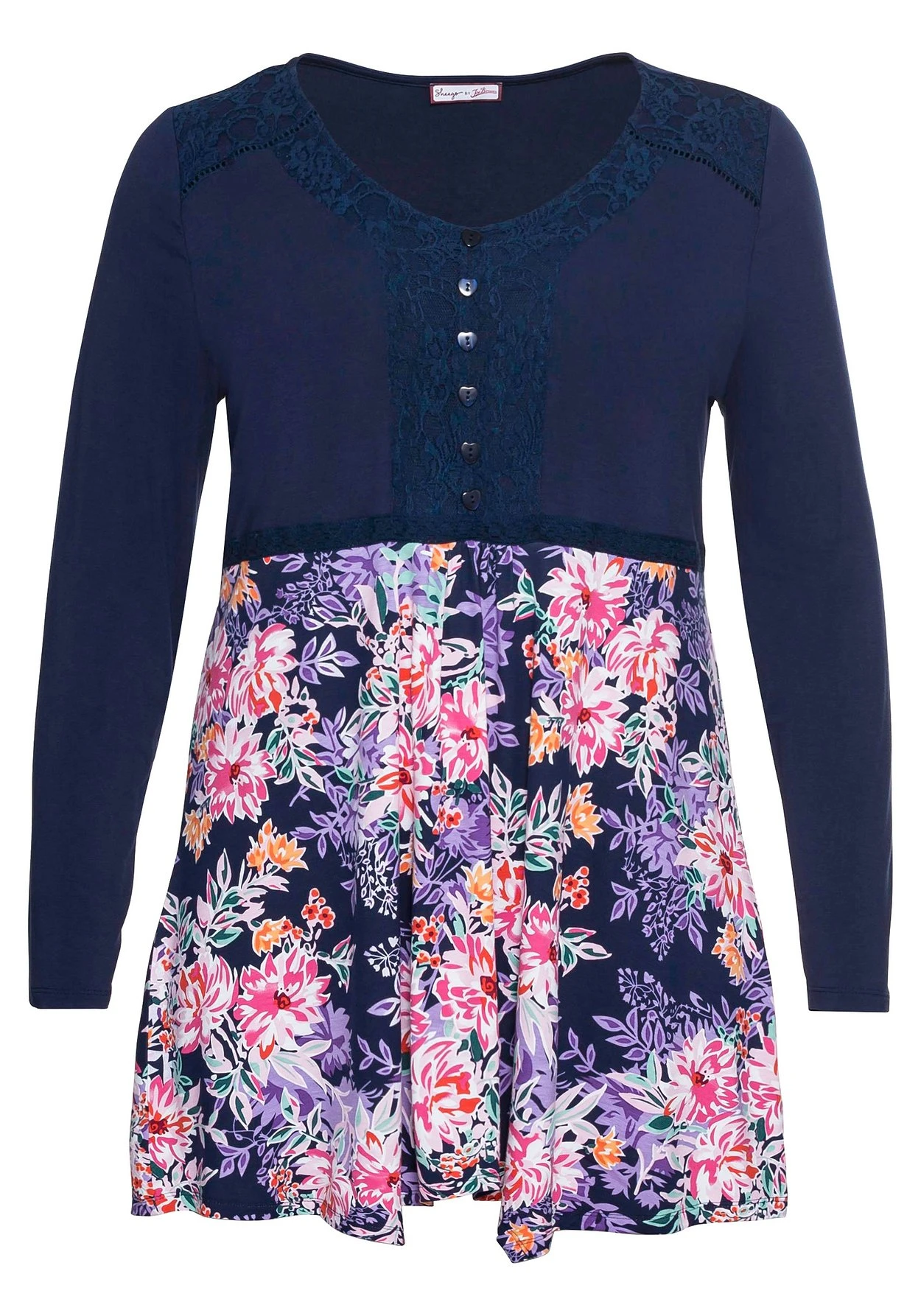 Longshirt Im Mustermix, Mit Spitzeneinsätzen 6 Longshirt Im Mustermix, Mit Spitzeneinsätzen – Bild 6