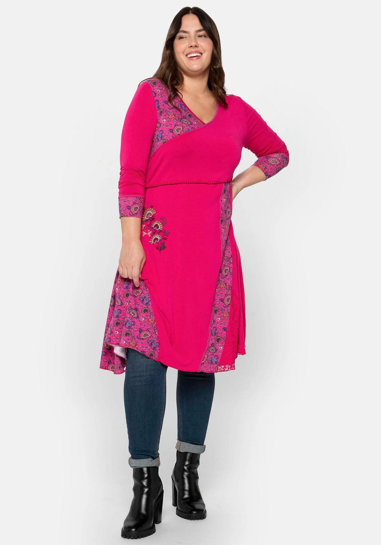 Jerseykleid Im Mustermix, In Wickeloptik 1 Jerseykleid Im Mustermix, In Wickeloptik