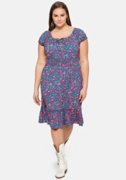 Jerseykleid Mit Blumendruck Und Carmenausschnitt