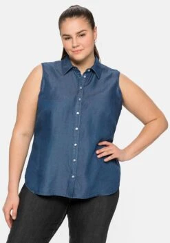 Sheego Ärmellose Bluse In Denim-Optik, Hinten Länger