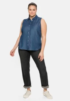 Sheego Ärmellose Bluse In Denim-Optik, Hinten Länger -Shego Kleidung Geschaft 14394800328 04CC4 02 SH