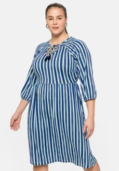 Sheego Jerseykleid Mit Streifen, Bindeband Am Ausschnitt -Shego Kleidung Geschaft 14397101579 04C5U 02 SH