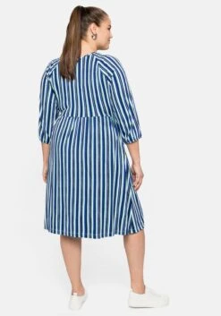 Sheego Jerseykleid Mit Streifen, Bindeband Am Ausschnitt -Shego Kleidung Geschaft 14397101579 04C5X 02 SH