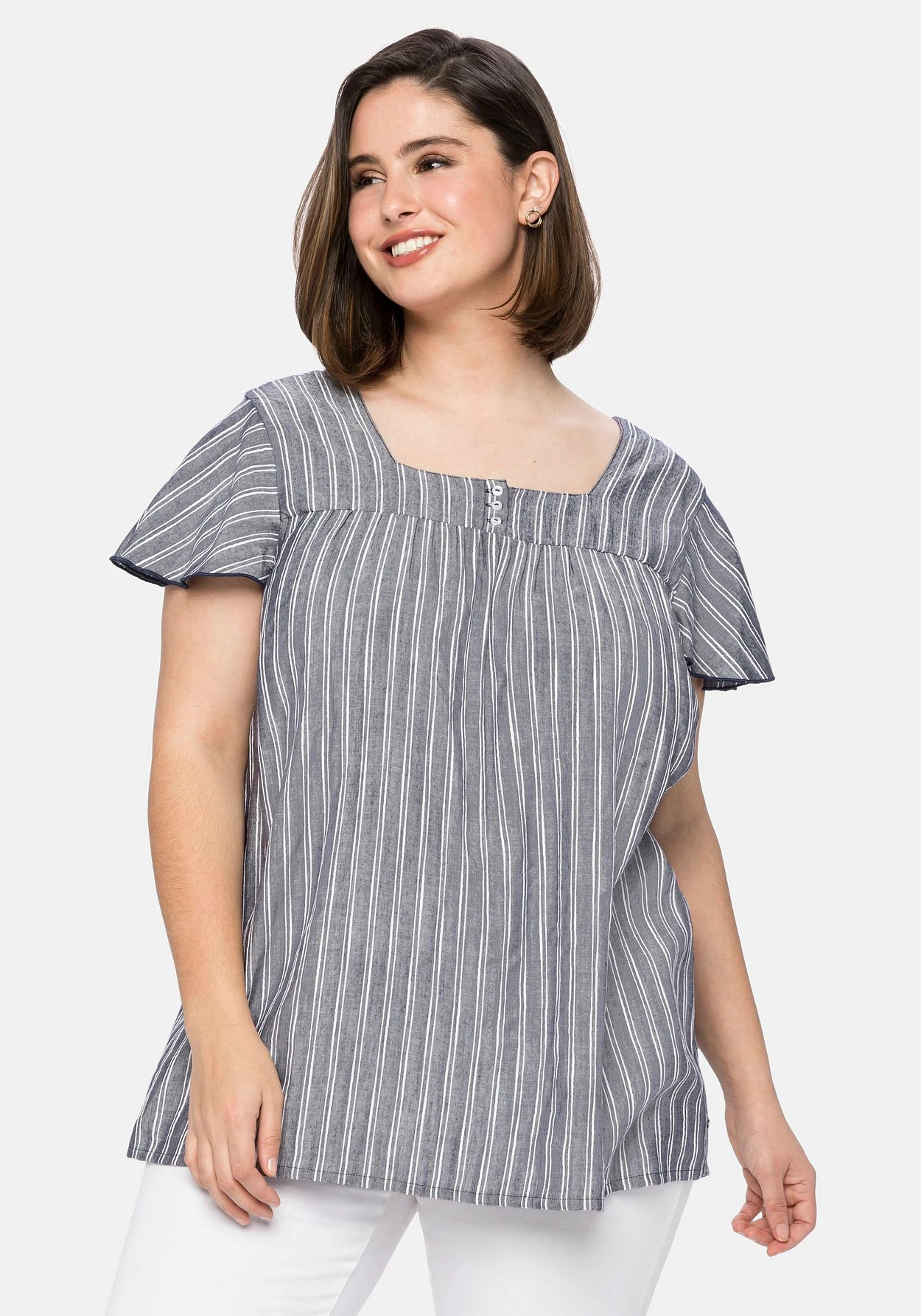 Sheego Tunika Mit Streifen Und Karree-Ausschnitt 1 Sheego Tunika Mit Streifen Und Karree-Ausschnitt