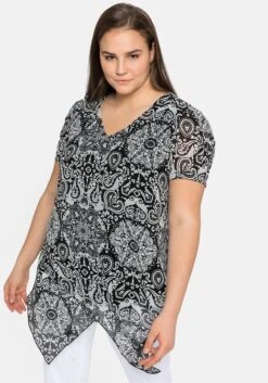 Chiffon-Tunika Mit Alloverdruck Und Zipfelsaum