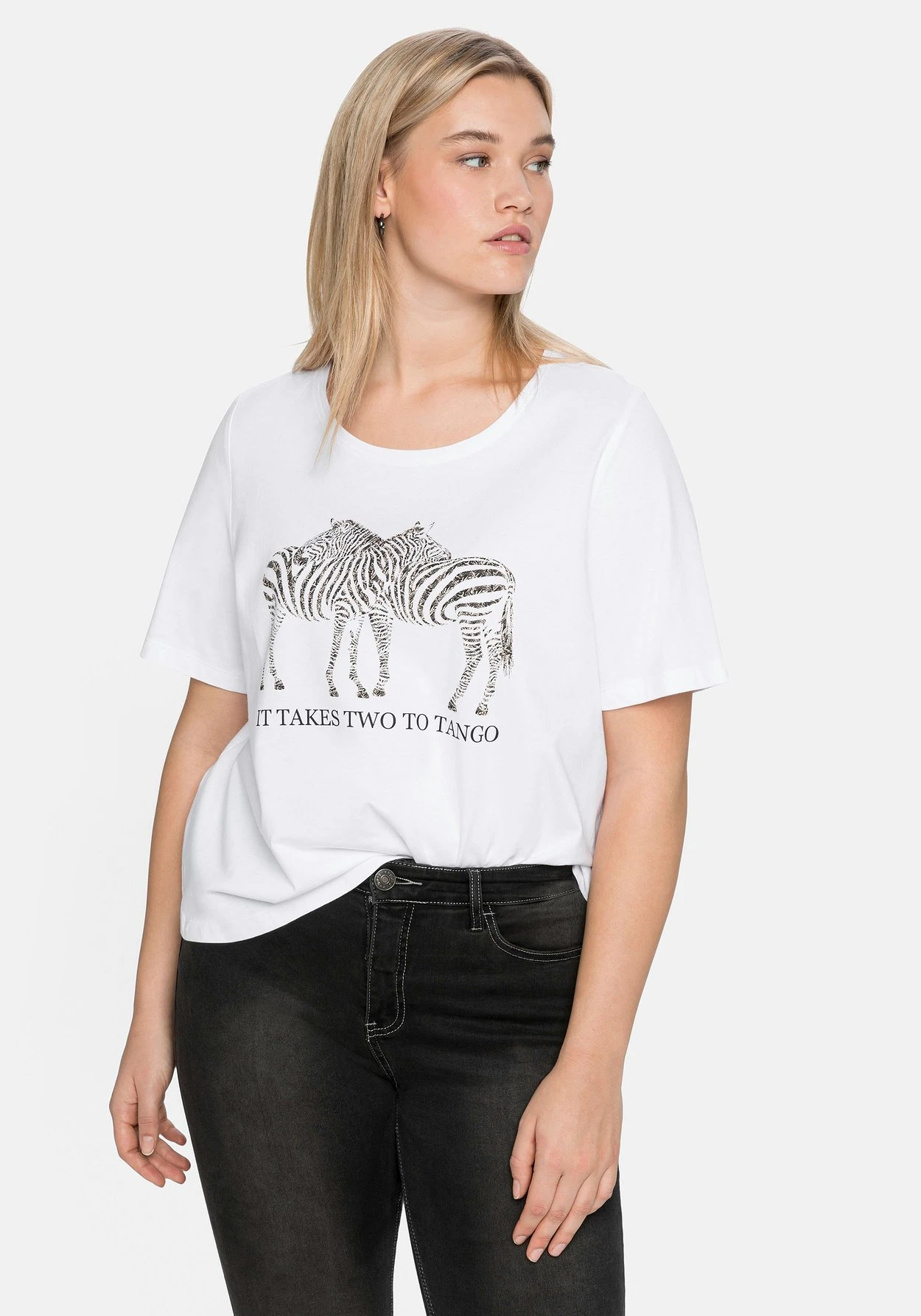 Sheego Shirt In Leichter A-Linie, Mit Zebra-Frontdruck 1 Sheego Shirt In Leichter A-Linie, Mit Zebra-Frontdruck