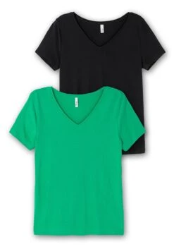 Sheego Shirts Mit V-Ausschnitt, Im Doppelpack -Shego Kleidung Geschaft 14445402236 04V3N 00 SH
