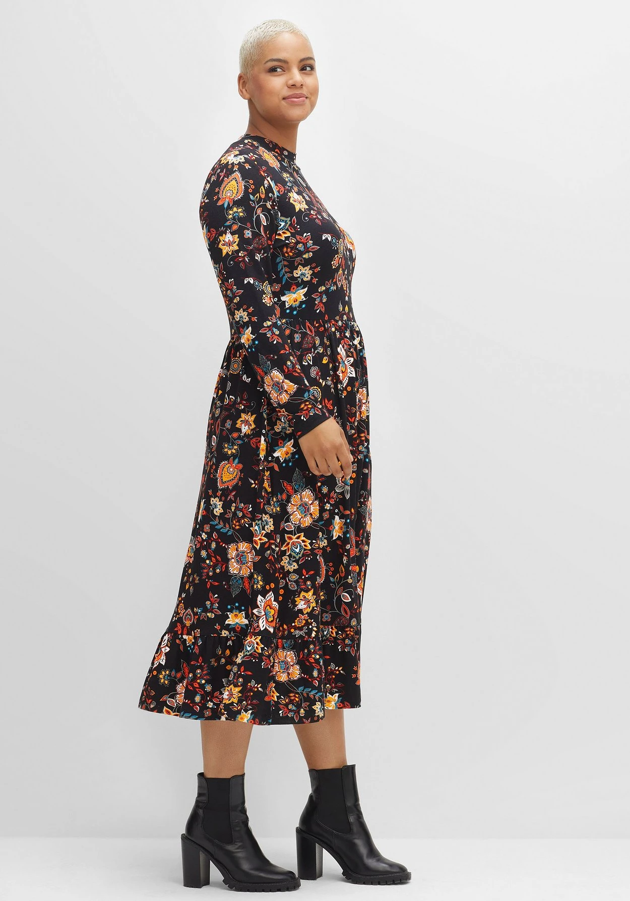 Jerseykleid Mit Weit Schwingendem Rock, Blumenprint 2 Jerseykleid Mit Weit Schwingendem Rock, Blumenprint – Bild 2