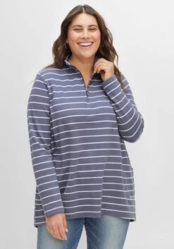 Sheego Sweatshirt In A-Linie, Mit Ringeln Und Troyerkragen