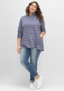 Sheego Sweatshirt In A-Linie, Mit Ringeln Und Troyerkragen -Shego Kleidung Geschaft 14463101396 04F43 02 SH