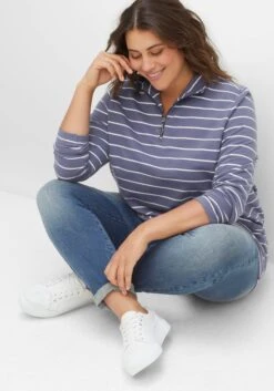 Sheego Sweatshirt In A-Linie, Mit Ringeln Und Troyerkragen -Shego Kleidung Geschaft 14463101396 04F45 02 SH