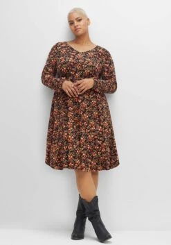 Knielanges Jerseykleid Mit Blumenprint