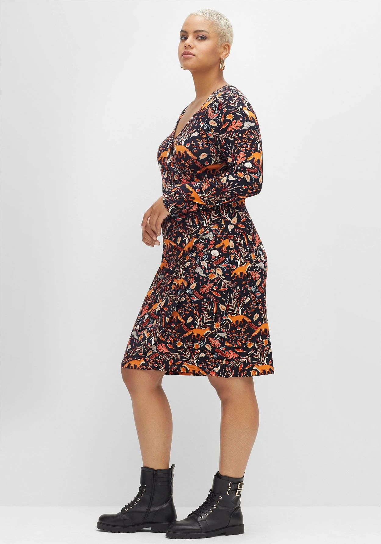 Jerseykleid In Wickeloptik Mit Tiefem V-Ausschnitt 1 Jerseykleid In Wickeloptik Mit Tiefem V-Ausschnitt