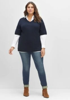 Sheego Kurzarmpullover Mit V-Ausschnitt, Aus Baumwolle -Shego Kleidung Geschaft 14491300035 04FUN 02 SH