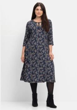Sheego Jerseykleid In Midilänge, Mit Blumendruck