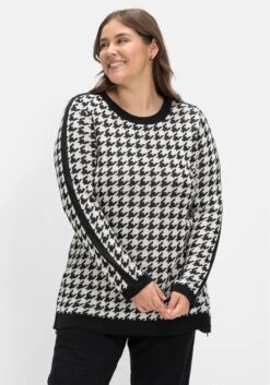 Sheego Pullover Mit U-Boot-Ausschnitt, Im Hahnentrittmuster