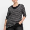 Sheego Langarmshirt Mit Streifen Und Unifarbenem Top