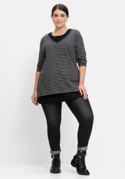 Sheego Langarmshirt Mit Streifen Und Unifarbenem Top 12 Sheego Langarmshirt Mit Streifen Und Unifarbenem Top -Shego Kleidung Geschaft 14580102108 04J8H 02 SH