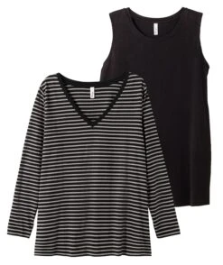 Sheego Langarmshirt Mit Streifen Und Unifarbenem Top 11 Sheego Langarmshirt Mit Streifen Und Unifarbenem Top -Shego Kleidung Geschaft 14580102108 04OFI 00 SH