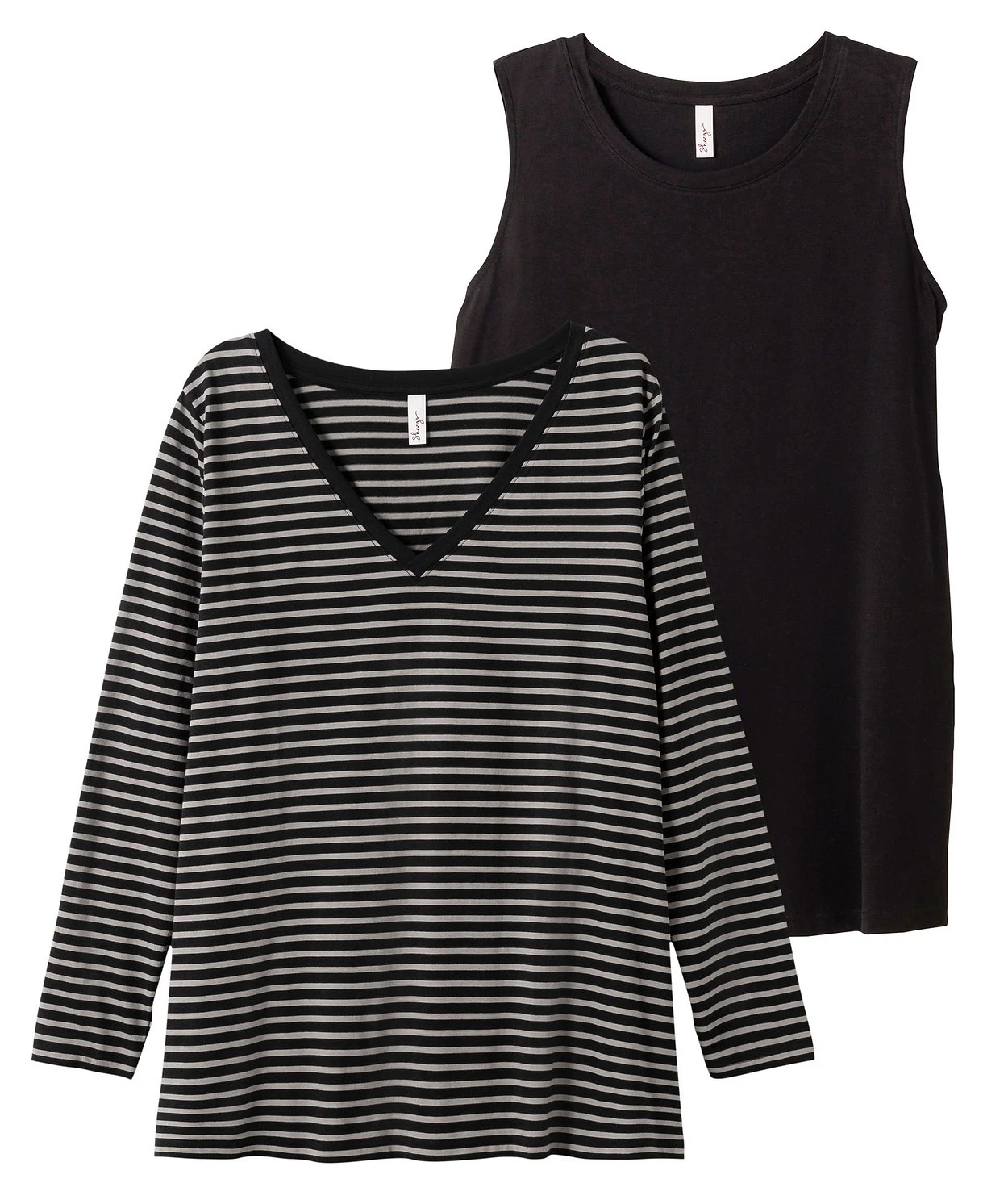 Sheego Langarmshirt Mit Streifen Und Unifarbenem Top 3 Sheego Langarmshirt Mit Streifen Und Unifarbenem Top – Bild 3