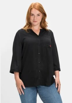 Sheego 3/4-Arm-Bluse Mit V-Ausschnitt, Aus Viskose-Twill