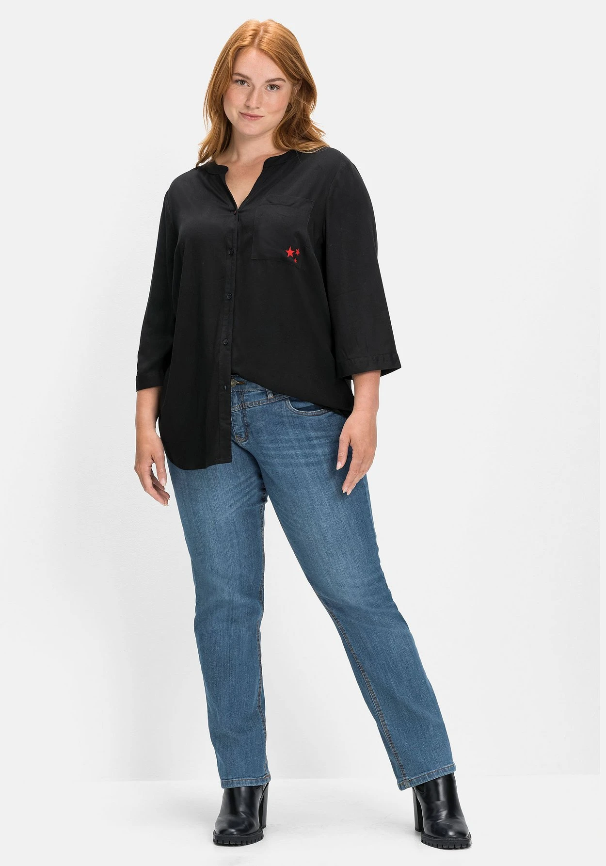 Sheego 3/4-Arm-Bluse Mit V-Ausschnitt, Aus Viskose-Twill 4 Sheego 3/4-Arm-Bluse Mit V-Ausschnitt, Aus Viskose-Twill – Bild 4