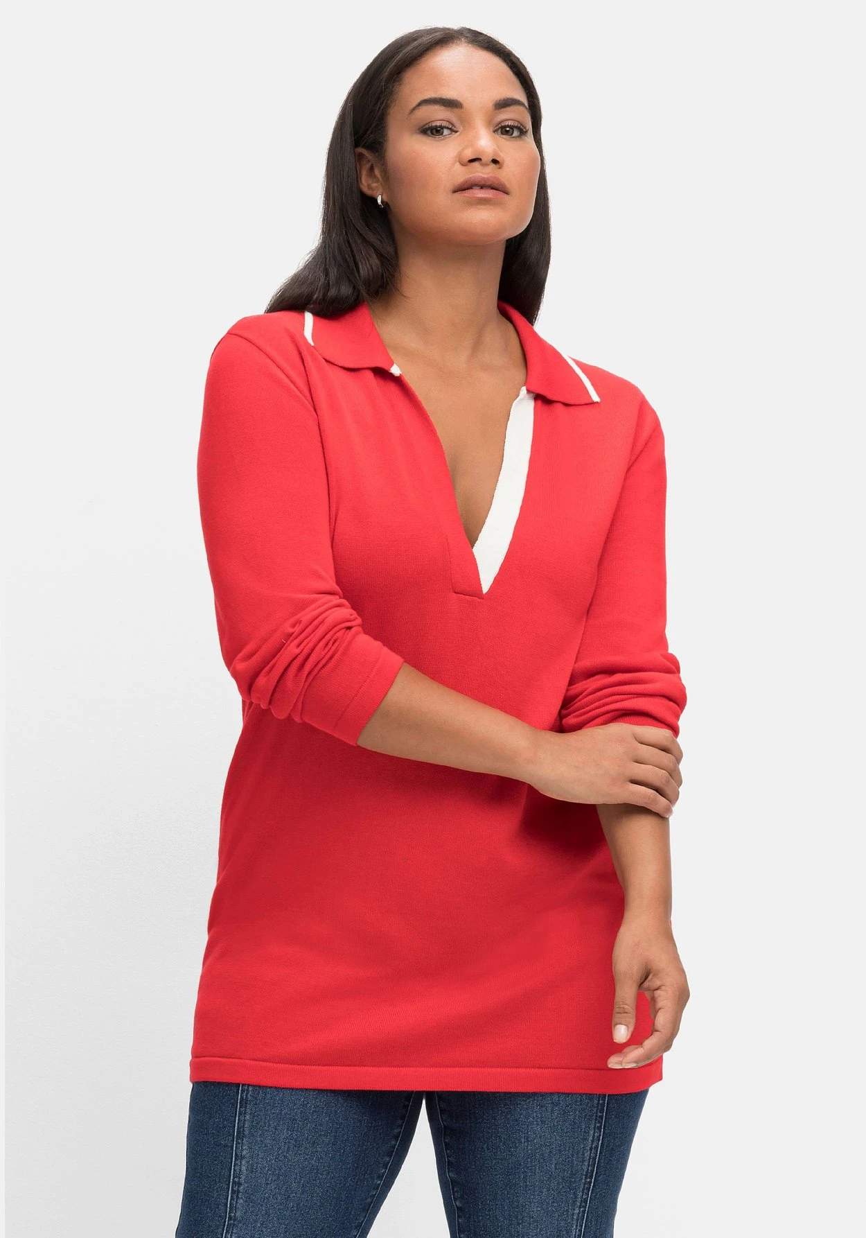 Sheego Pullover MitV-Ausschnitt Und Polokragen 1 Sheego Pullover MitV-Ausschnitt Und Polokragen