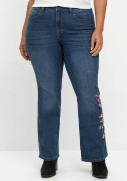 Bootcut-Jeans Mit Blumenstickerei Seitlich Am Bein 11 Bootcut-Jeans Mit Blumenstickerei Seitlich Am Bein -Shego Kleidung Geschaft 14696300053 04M77 02 SH