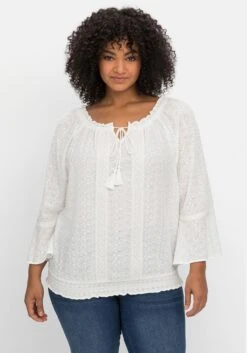 Tunika Mit Lochstickerei Und Carmen-Ausschnitt