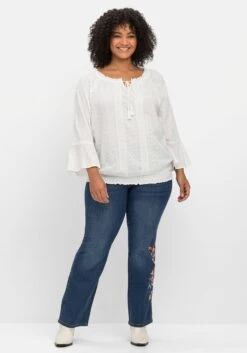 Tunika Mit Lochstickerei Und Carmen-Ausschnitt 9 Tunika Mit Lochstickerei Und Carmen-Ausschnitt -Shego Kleidung Geschaft 14769100010 04MWT 02 SH