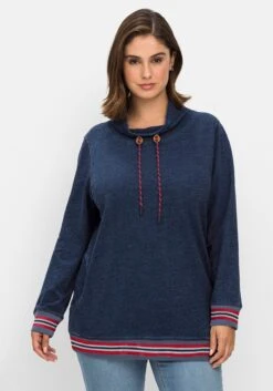 Sheego Sweatshirt In Denim-Optik, Mit Streifenbündchen