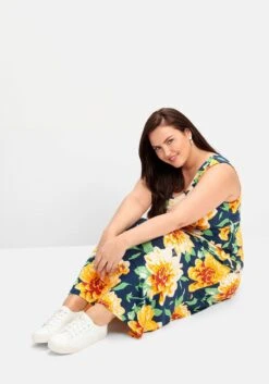 Ärmelloses Jerseykleid Mit Blumendruck -Shego Kleidung Geschaft 14833901406 04PXC 02 SH