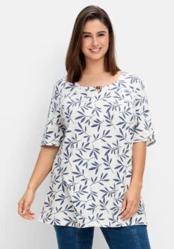 Sheego T-Shirt Mit Blätterprint, Im Leinen-Mix