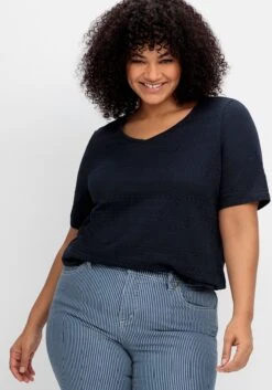 Sheego Jerseyshirt Mit Jacquardmuster, Leicht Tailliert -Shego Kleidung Geschaft 14886200035 04Q30 02 SH